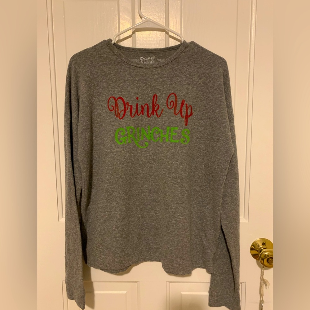 Women’s Long-Sleeved “Drink Up Grinches” Holiday Shirt